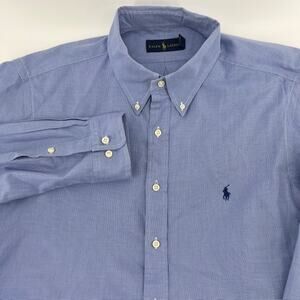 Ralph Lauren Classic Fit Button Down Shirt Mens 17 36-37 Blue Preppy Work Office